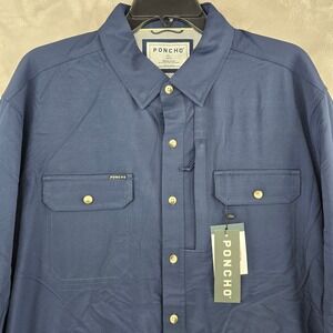 Poncho The Pilar Shirt Mens XLT Navy Blue Magnetic Pockets Long Sleeve